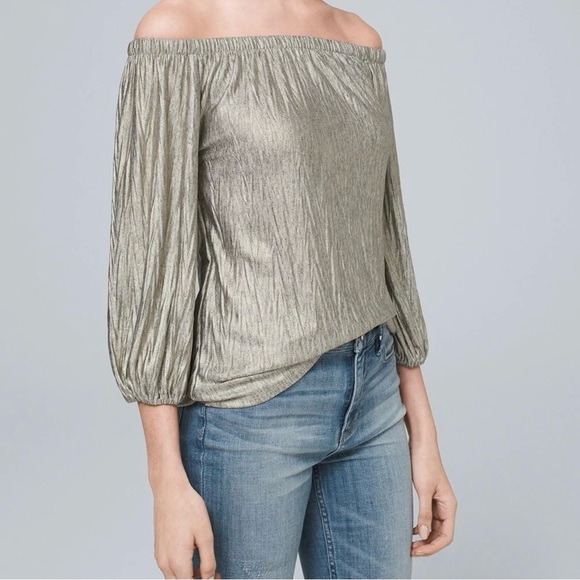 White House Black Market Tops - White House Black Market Metallic Shimmer Off-the-Shoulder Top Size‎ XS